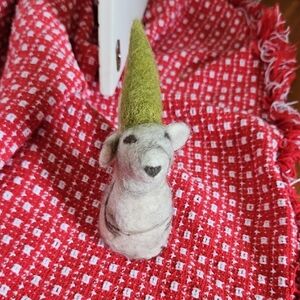 Handcrafted Felt Mouse with Green Hat